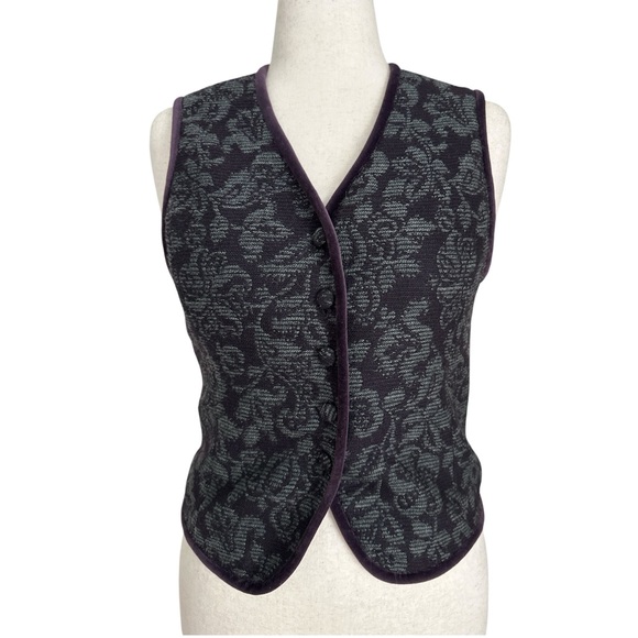VTG Talbots Women’s Vest Size 6 Made in USA Wool Blend Jacquard Floral Purple - Picture 1 of 13